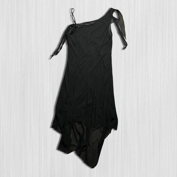 Black Gauzy Y2K High-Low Asymmetrical Fairy Dress B. Moss Sleeveless Breezy - Picture 2 of 4